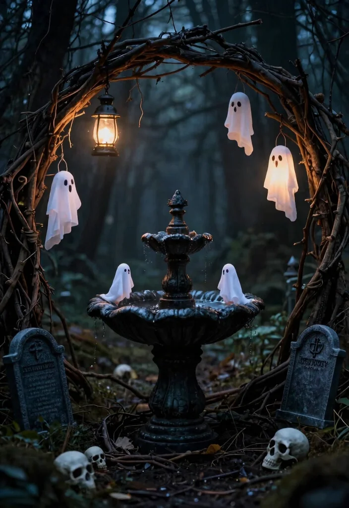 7 Spooky Bird Bath Halloween Ideas for Yard Decor 5. Haunted Forest Bird Bath 0