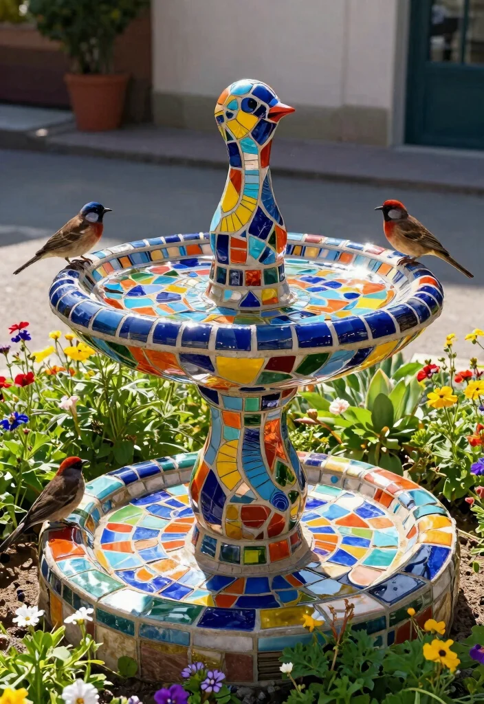 9 Handcrafted Pottery Bird Bath Ideas Rustic Charm 4. Colorful Mosaic Pottery Bird Bath 0