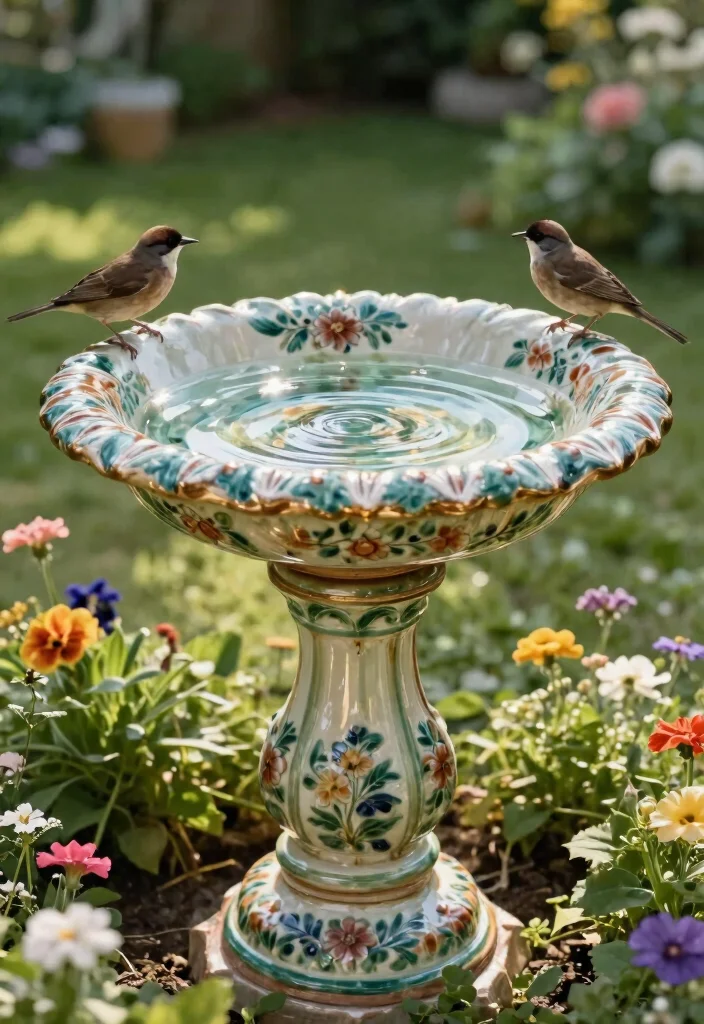 9 Handcrafted Pottery Bird Bath Ideas Rustic Charm 8. Vintage Style Glazed Bird Bath 0