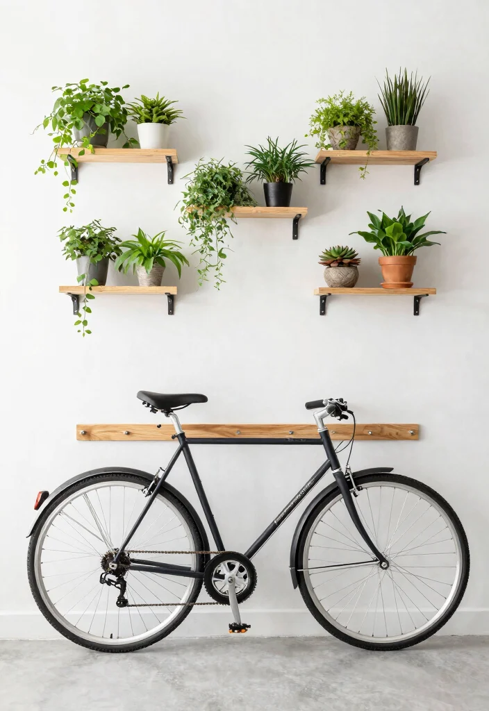 10 Aesthetic Bike at Home Storage Ideas for Any Room 1. Wall Mounted Bike Racks with Plant Shelves 0