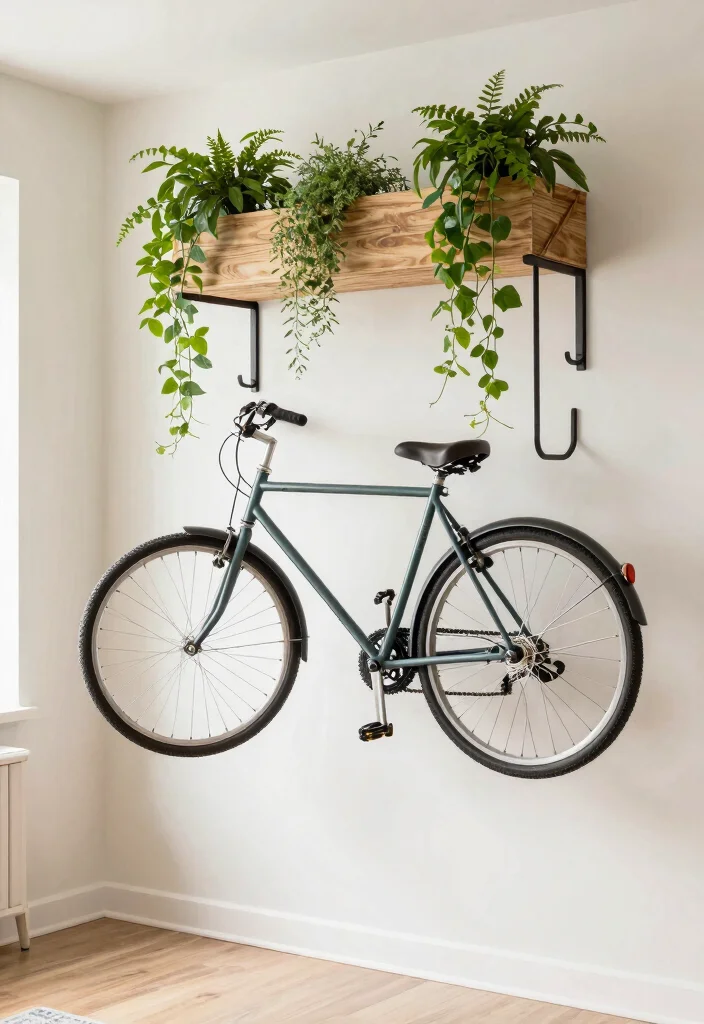 10 Aesthetic Bike at Home Storage Ideas for Any Room 10. Canopy Style Bike Hook with Planter 0