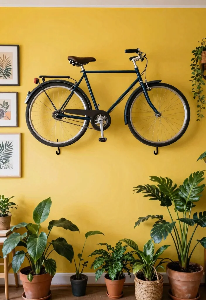 10 Aesthetic Bike at Home Storage Ideas for Any Room 5. Bike Hooks with Wall Art 0