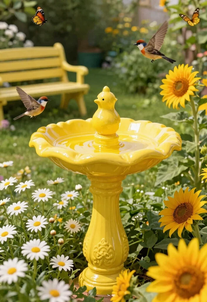 10 Best Bird Bath Color Ideas to Pop in Your Garden 1. Sunny Yellow Delight 0