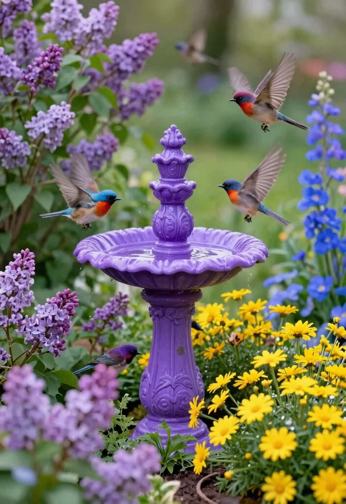 10 Best Bird Bath Color Ideas to Pop in Your Garden 10. Enchanting Purple 0