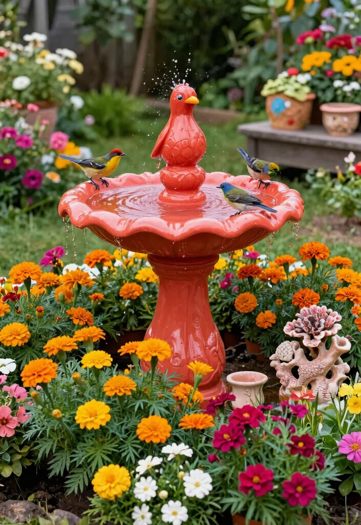 10 Best Bird Bath Color Ideas to Pop in Your Garden 3. Lively Coral Charm 0