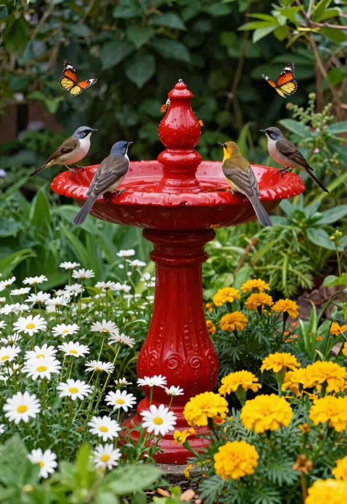 10 Best Bird Bath Color Ideas to Pop in Your Garden 6. Radiant Red 0