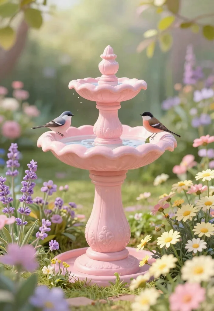 10 Best Bird Bath Color Ideas to Pop in Your Garden 8. Charming Pastel Pink 0