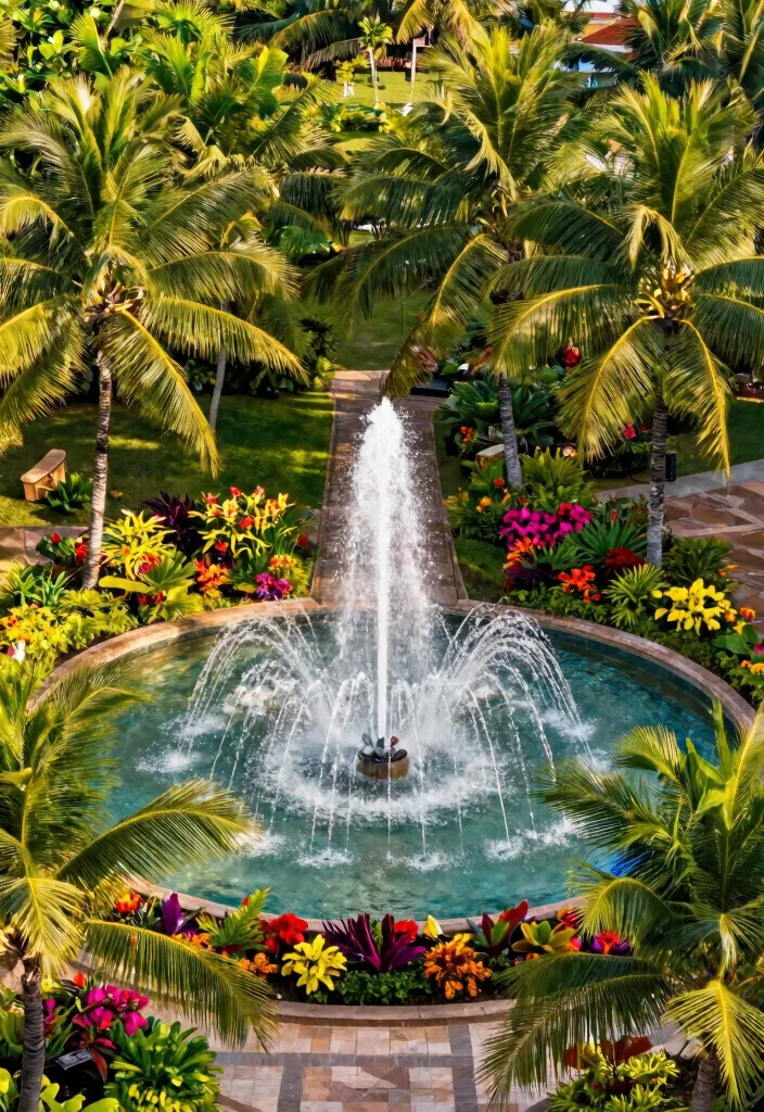 10 Best Water Fountain Top View PNG Assets for Design 10. Tropical Paradise Fountain 0