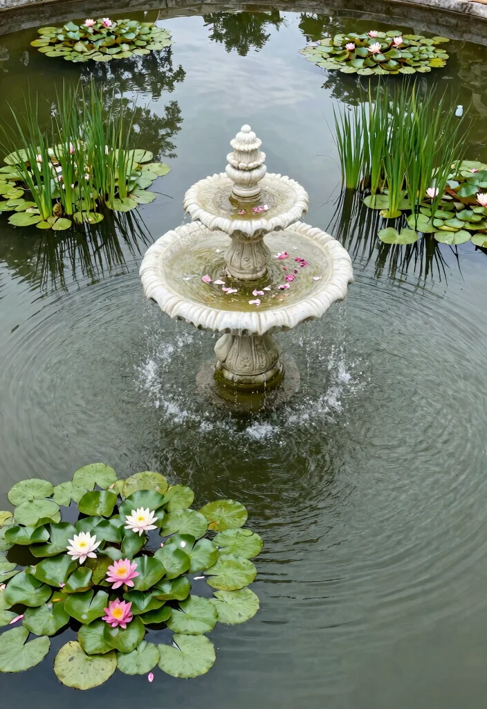 10 Best Water Fountain Top View PNG Assets for Design 8. Elegant Garden Pond Fountain 0