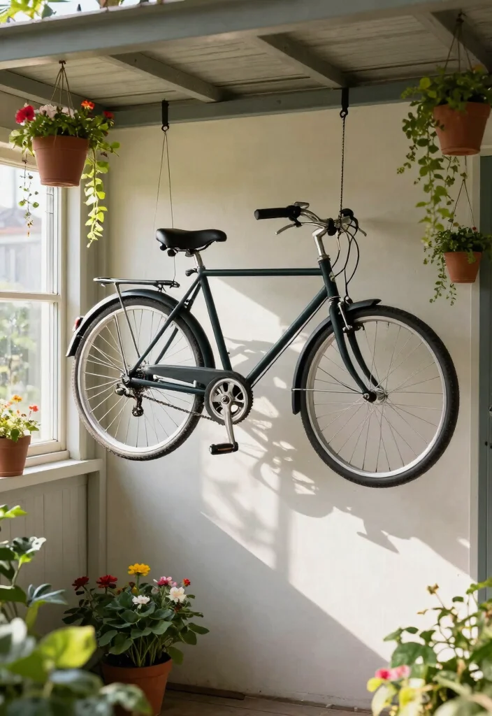 11 Best Vertical Bike Storage Ideas for Small Urban Gardens 7. Hanging Bike Storage 0
