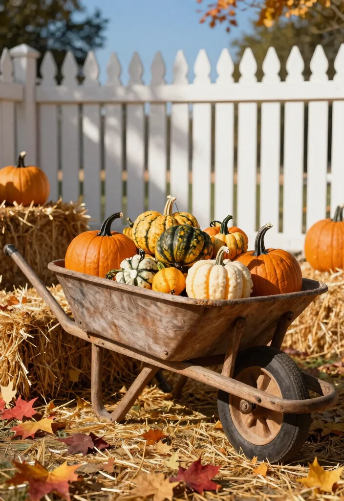 11 Best Wheelbarrow Fall Decor Ideas for Your Front Yard 1. Classic Pumpkin Display 0