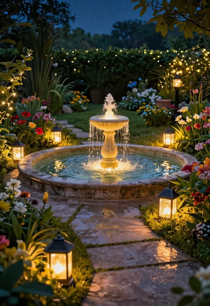 11 Brilliant Water Fountain Lighting Ideas for Nighttime 1. Glowing Solar Lanterns 0