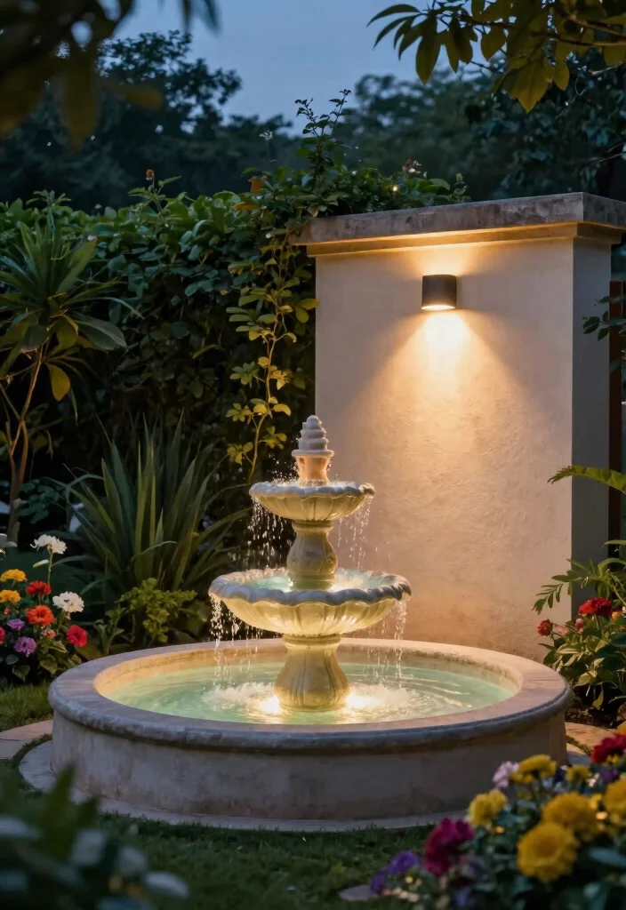 11 Brilliant Water Fountain Lighting Ideas for Nighttime 10. Ambient Wall Lighting 0