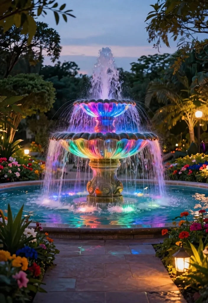 11 Brilliant Water Fountain Lighting Ideas for Nighttime 2. Underwater LED Lights 0
