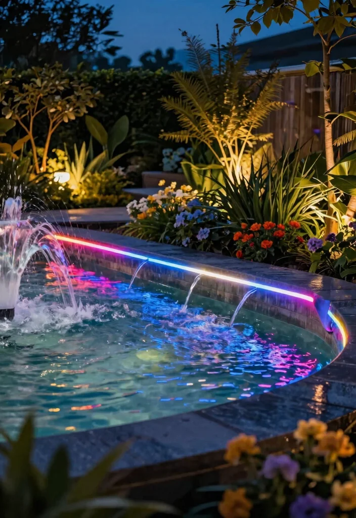 11 Brilliant Water Fountain Lighting Ideas for Nighttime 8. LED Strip Lights 0