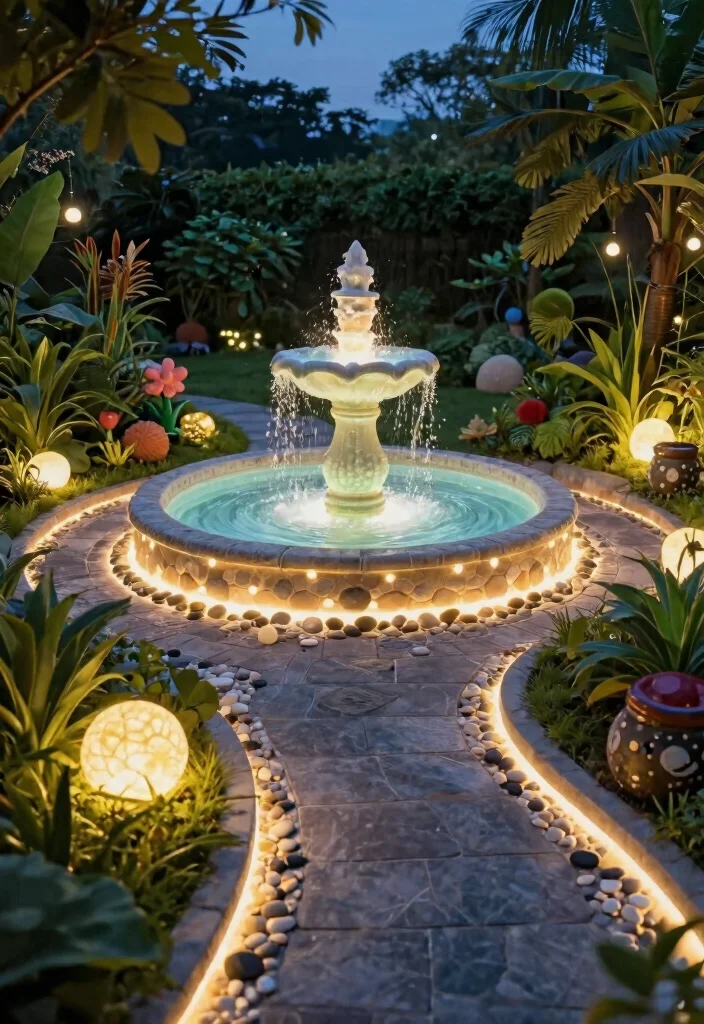 11 Brilliant Water Fountain Lighting Ideas for Nighttime 9. Glow in the Dark Accents 0