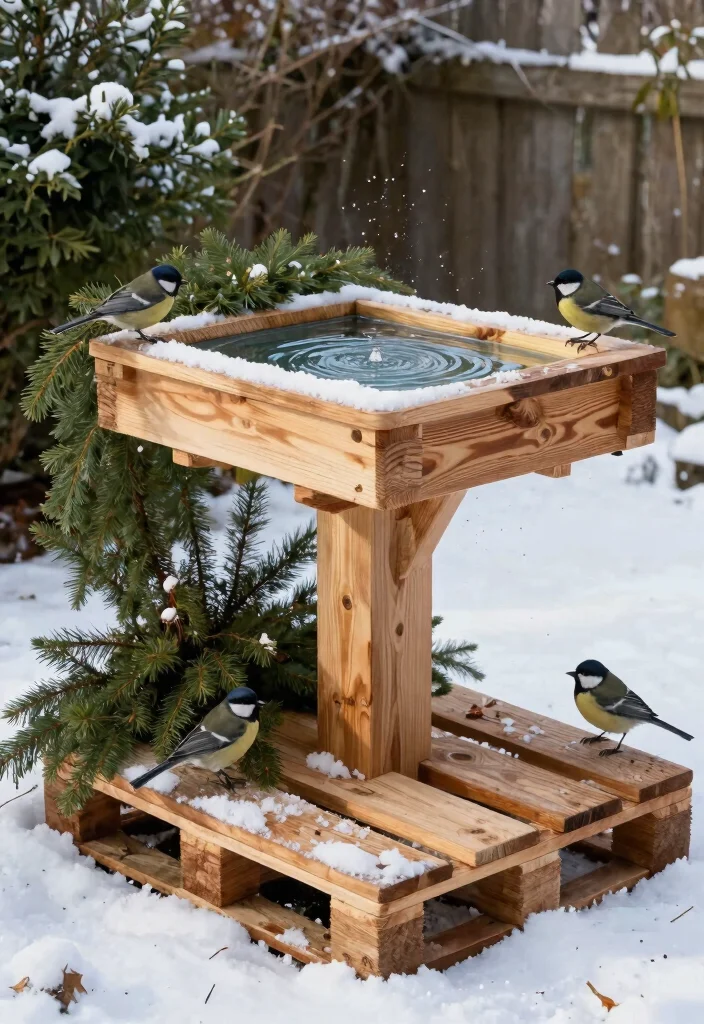 11 Brilliant Winter Bird Bath Ideas to Help Local Birds 2. DIY Wooden Pallet Bird Bath 0