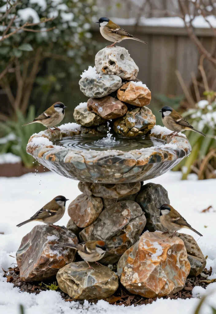 11 Brilliant Winter Bird Bath Ideas to Help Local Birds 6. Stacked Rock Bird Bath 0