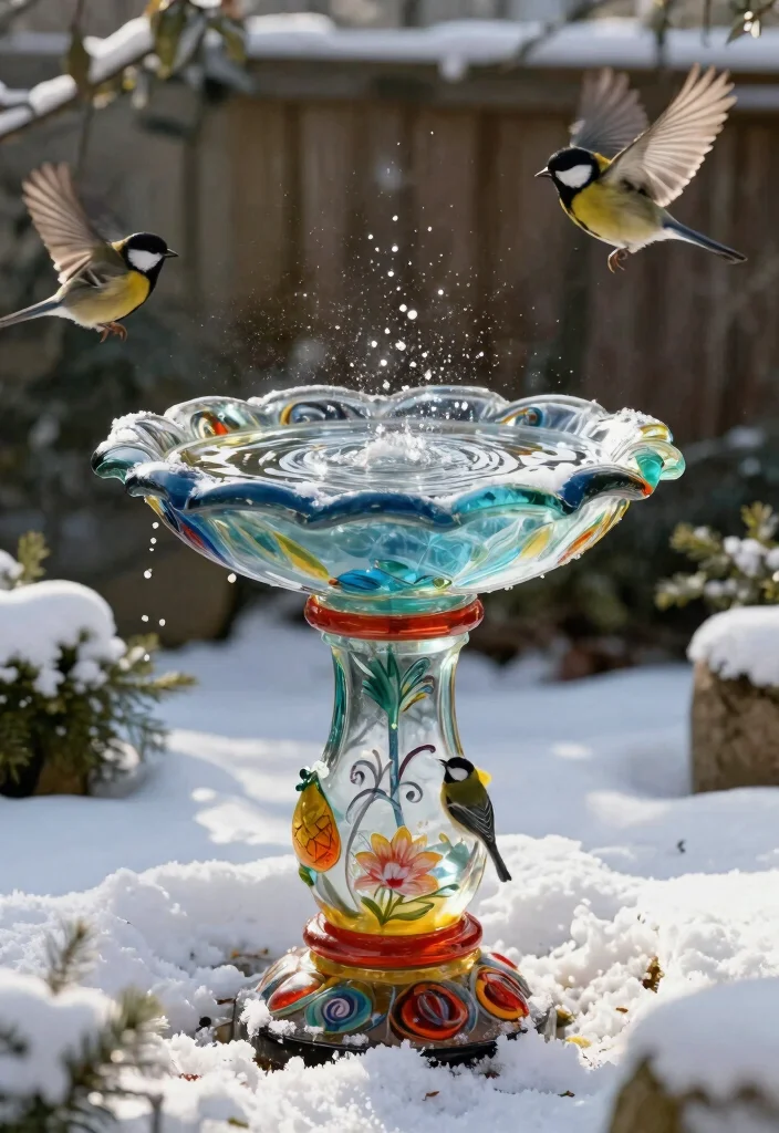 11 Brilliant Winter Bird Bath Ideas to Help Local Birds 8. Recycled Glass Bird Bath 0