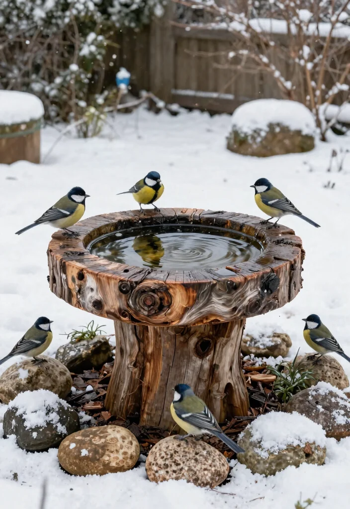 11 Brilliant Winter Bird Bath Ideas to Help Local Birds 9. Log Bird Bath 0