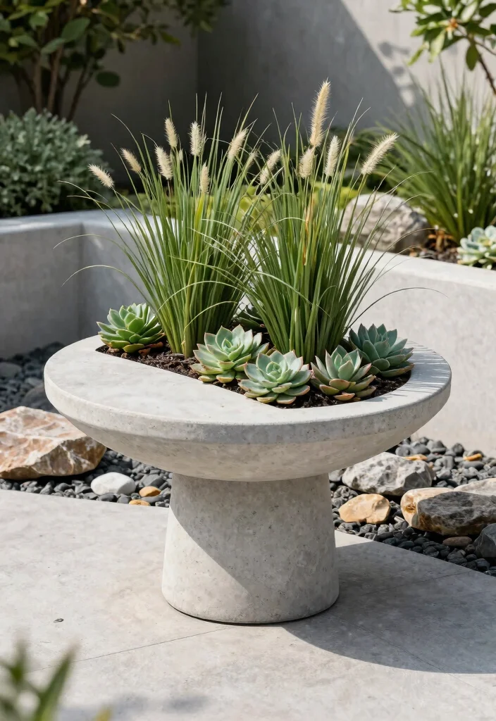 11 Clever Bird Bath Planter Ideas DIY Garden Hacks 7. Modern Concrete Planter Bird Bath 0
