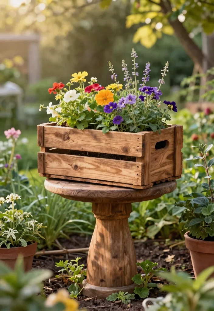 11 Clever Bird Bath Planter Ideas DIY Garden Hacks 8. Wooden Crate Bird Bath Planter 0