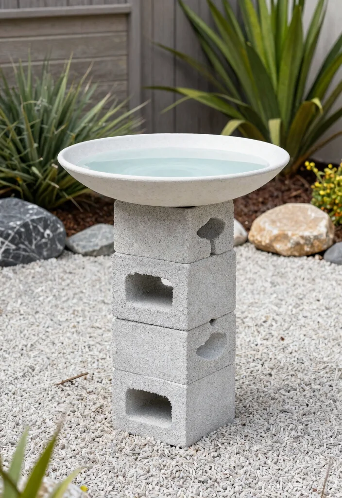 11 Creative Bird Bath Stand Ideas from Wood to Metal 10 11 Creative Bird Bath Stand Ideas from Wood to Metal 10. Minimalist Cinder Block Stand 0