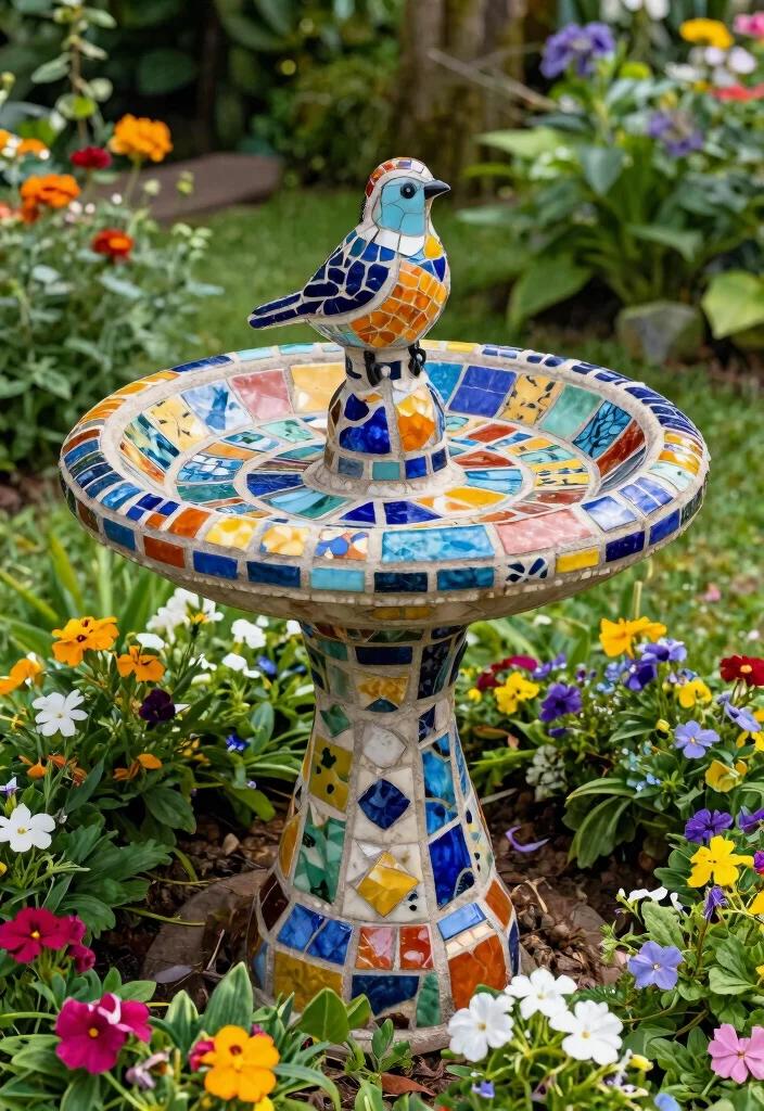 11 Creative Bird Bath Stand Ideas from Wood to Metal 11 11 Creative Bird Bath Stand Ideas from Wood to Metal 11. Colorful Tile Mosaic Stand 0