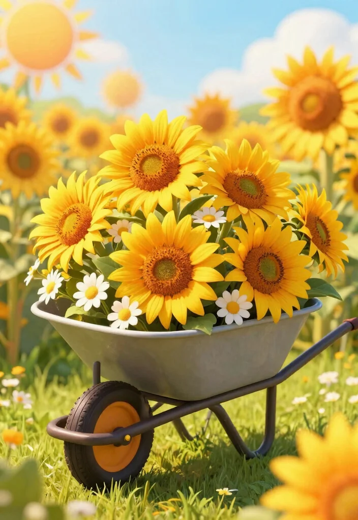 11 Cute Wheelbarrow Embroidery Designs for Crafting 7. Sunny Day Wheelbarrow 0