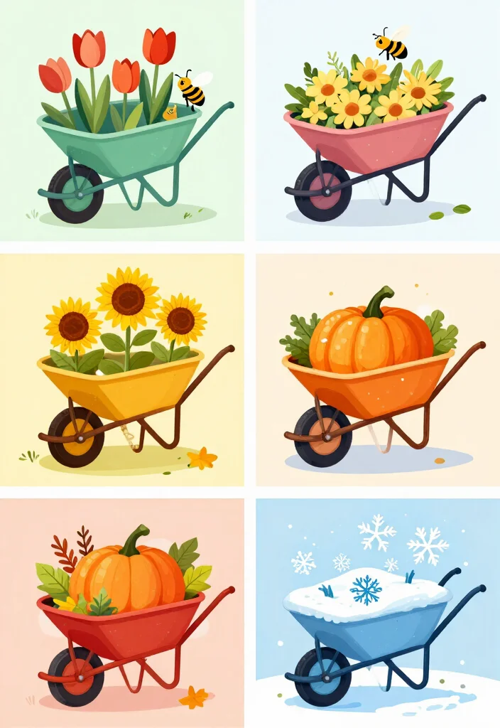 11 Cute Wheelbarrow Embroidery Designs for Crafting 9. Seasonal Wheelbarrow Collection 0