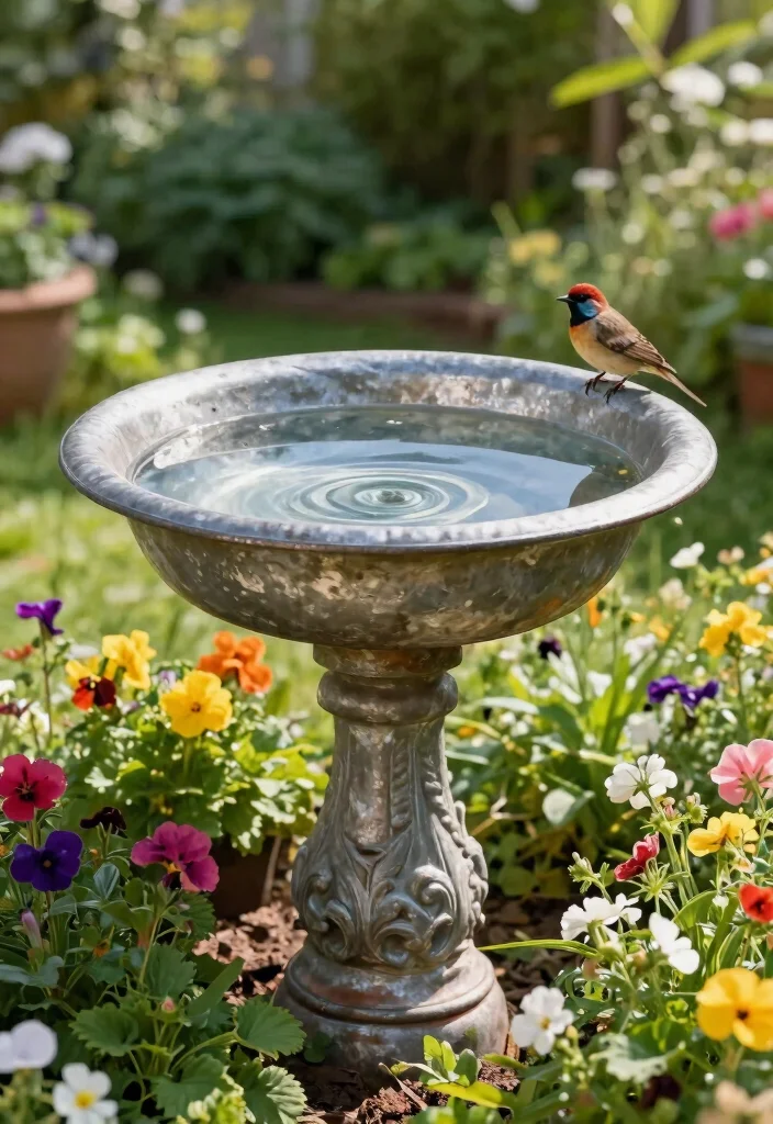 11 Easy DIY Solar Bird Bath Ideas Eco Friendly Gardening Projects 10. Upcycled Metal Container Bird Bath 0