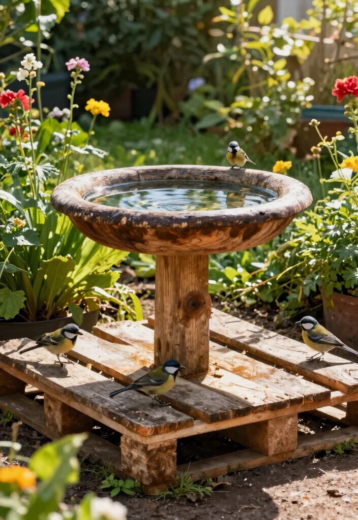 11 Easy DIY Solar Bird Bath Ideas Eco Friendly Gardening Projects 2. Rustic Wooden Pallet Bird Bath 0