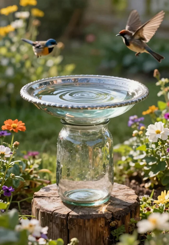 11 Easy DIY Solar Bird Bath Ideas Eco Friendly Gardening Projects 8. Recycled Glass Jar Bird Bath 0