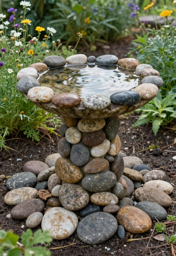 11 Easy DIY Solar Bird Bath Ideas Eco Friendly Gardening Projects 9. Stone and Pebble Bird Bath 0