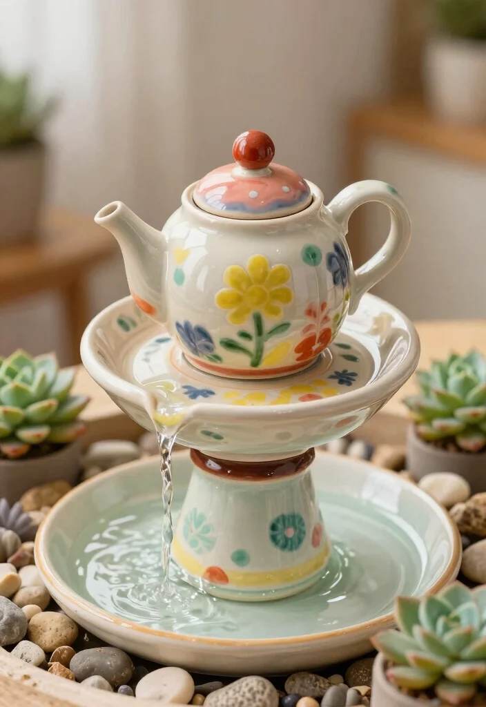 11 Easy Table Top Water Fountain DIY Projects for Your Indoor Zen Garden 6. Ceramic Teapot Fountain 0