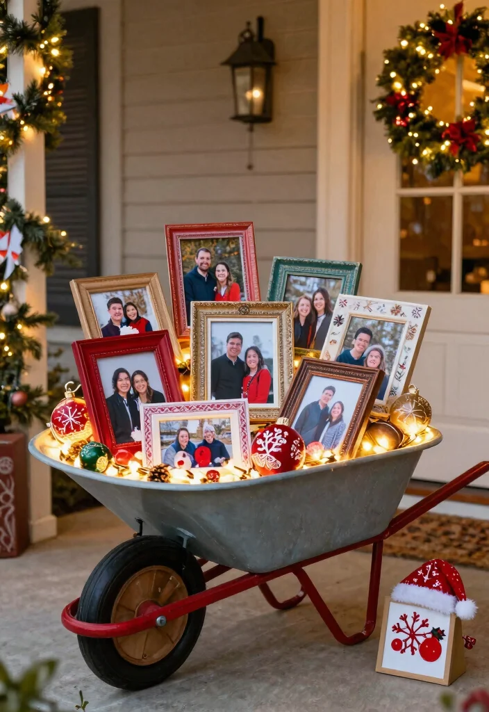 11 Festive Christmas Wheelbarrow Ideas for Holiday Porches 10. Personalized Family Display 0