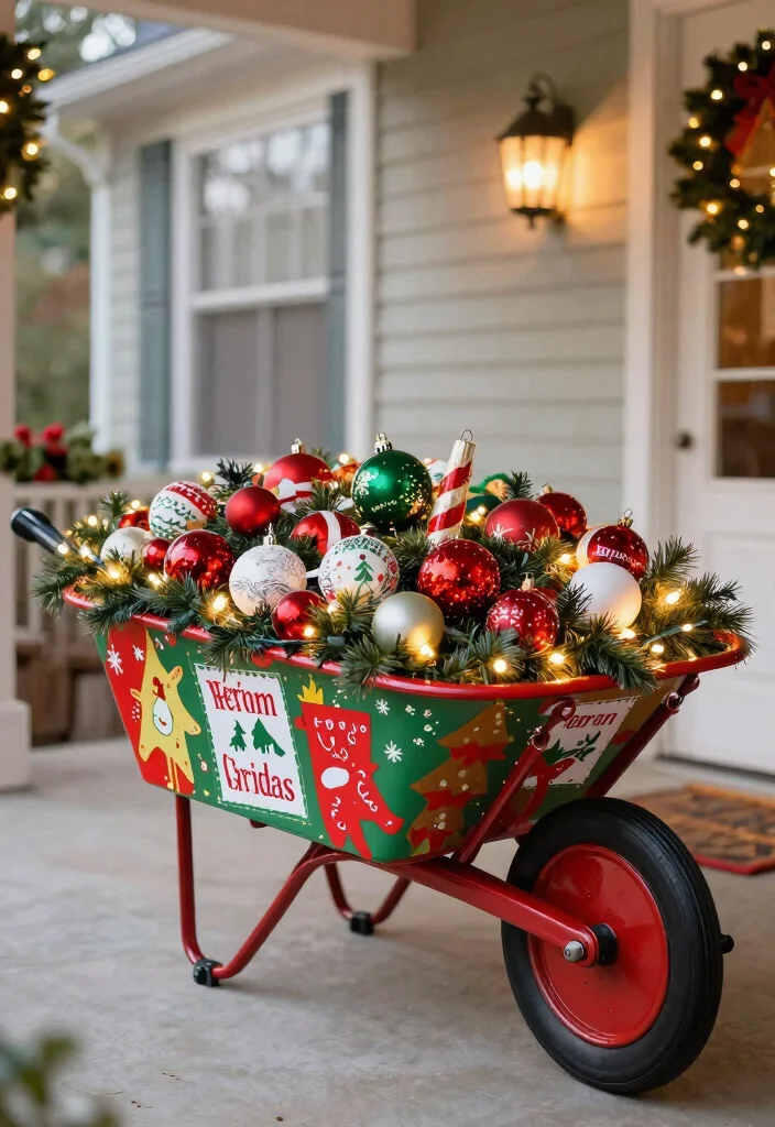 11 Festive Christmas Wheelbarrow Ideas for Holiday Porches 11. Joyful Holiday Greetings 0