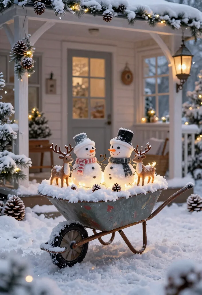 11 Festive Christmas Wheelbarrow Ideas for Holiday Porches 6. Winter Wonderland Scene 0