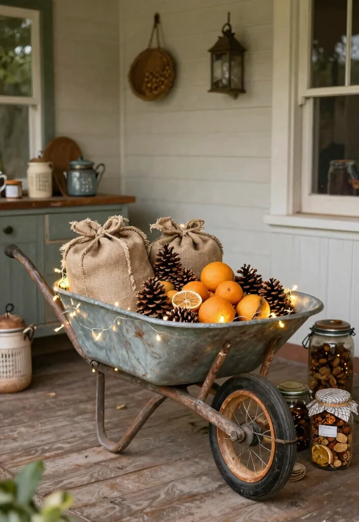 11 Festive Christmas Wheelbarrow Ideas for Holiday Porches 7. Rustic Farmhouse Charm 0
