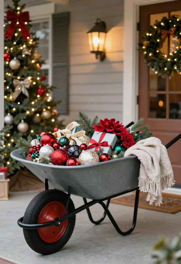 11 Festive Christmas Wheelbarrow Ideas for Holiday Porches 8. Themed Color Palette 0