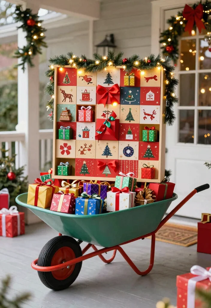 11 Festive Christmas Wheelbarrow Ideas for Holiday Porches 9. Interactive Advent Calendar 0