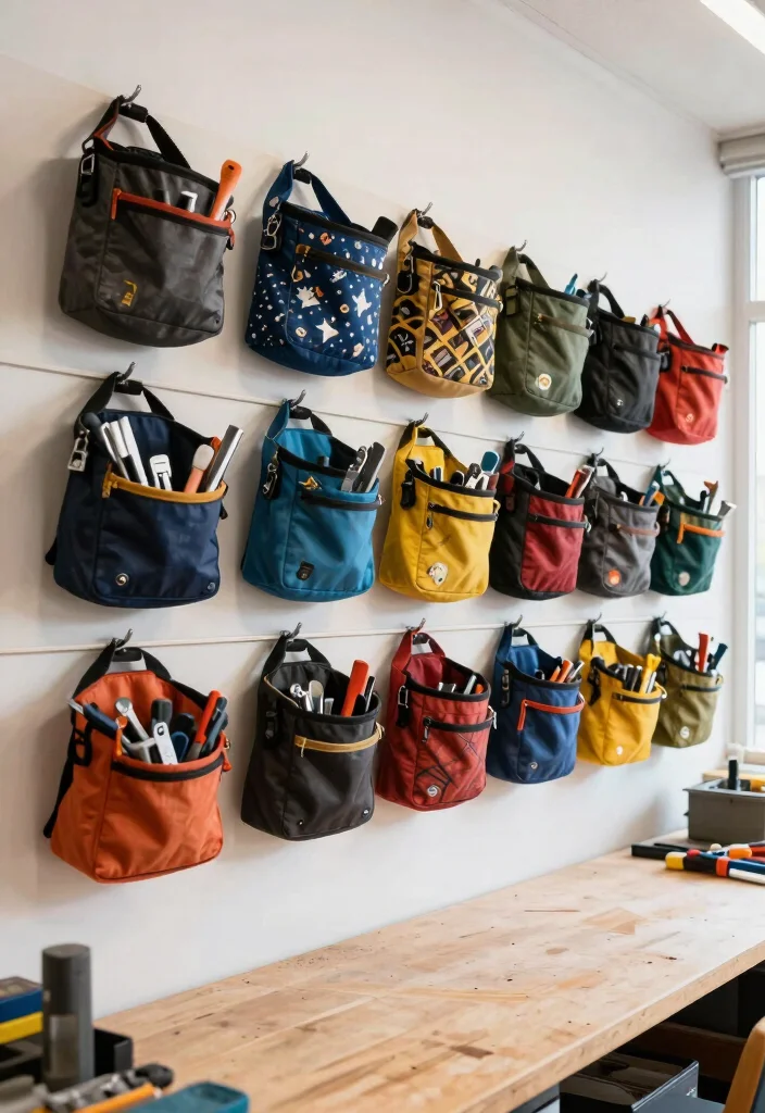 11 Functional Bike Tool Storage Ideas for Your Workshop 10. Hanging Tool Bags 0