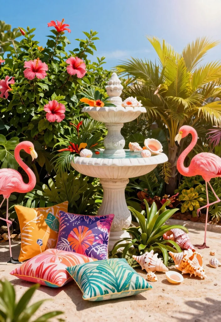 11 Magical Bird Bath Decorating Ideas for Every Season 2. Summer Splash Tropical Vibes 0