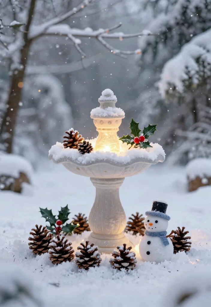11 Magical Bird Bath Decorating Ideas for Every Season 4. Winter Wonderland Cozy Accents 0