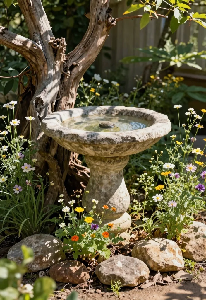 11 Magical Bird Bath Decorating Ideas for Every Season 5. Rustic Charm Natural Elements 0