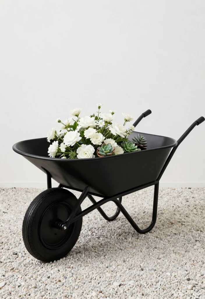 11 Magical Tipped Wheelbarrow Planter Ideas Spilled Flowers 11. Minimalist Elegance 0