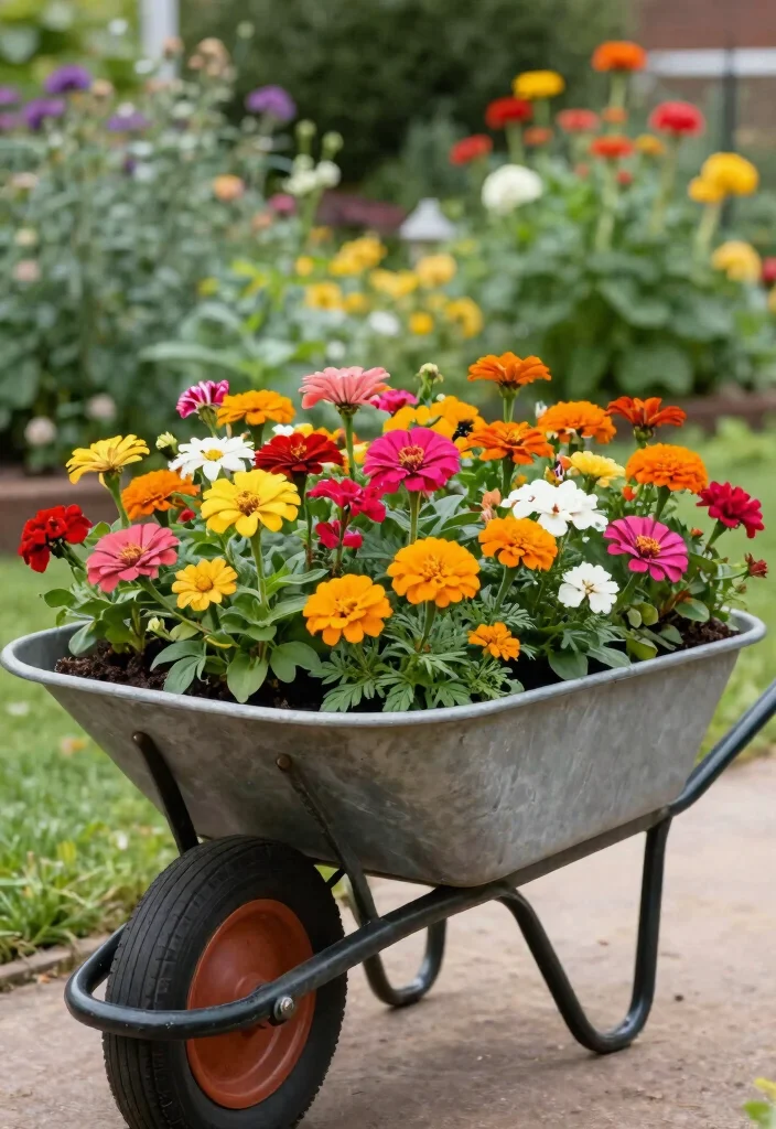 11 Magical Tipped Wheelbarrow Planter Ideas Spilled Flowers 3. Color Explosion 0