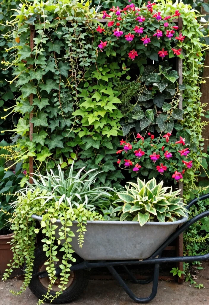 11 Magical Tipped Wheelbarrow Planter Ideas Spilled Flowers 7. Vertical Garden Delight 0