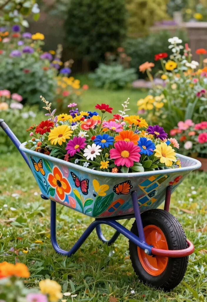 11 Magical Tipped Wheelbarrow Planter Ideas Spilled Flowers 8. Artistic Container Fusion 0