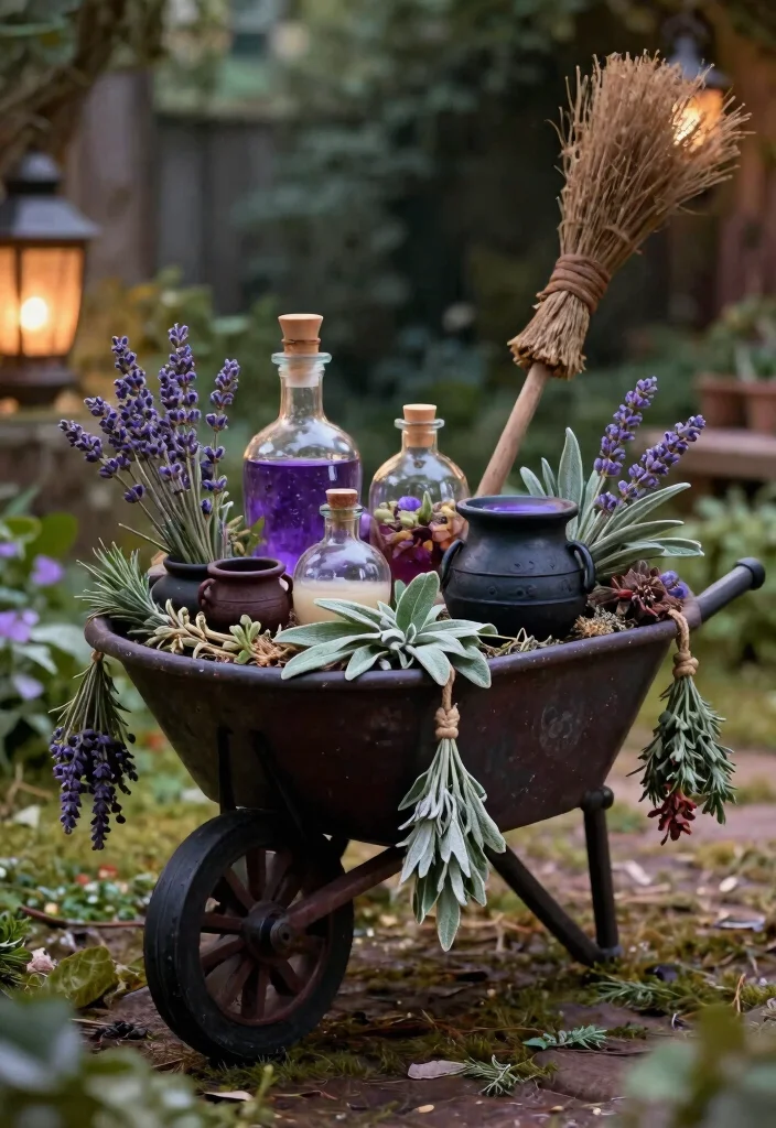 11 Spooky Halloween Wheelbarrow Ideas for Outdoor Decor 4. Witchs Brew Wheelbarrow 0
